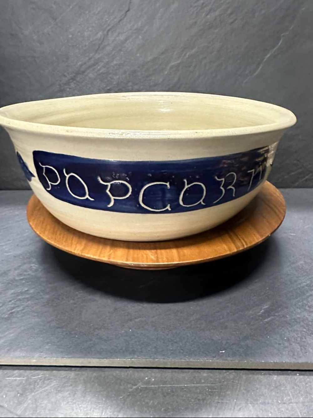 Vintage 1997 Williamsburg Pottery Blue Glazed Round Popcorn Bowl